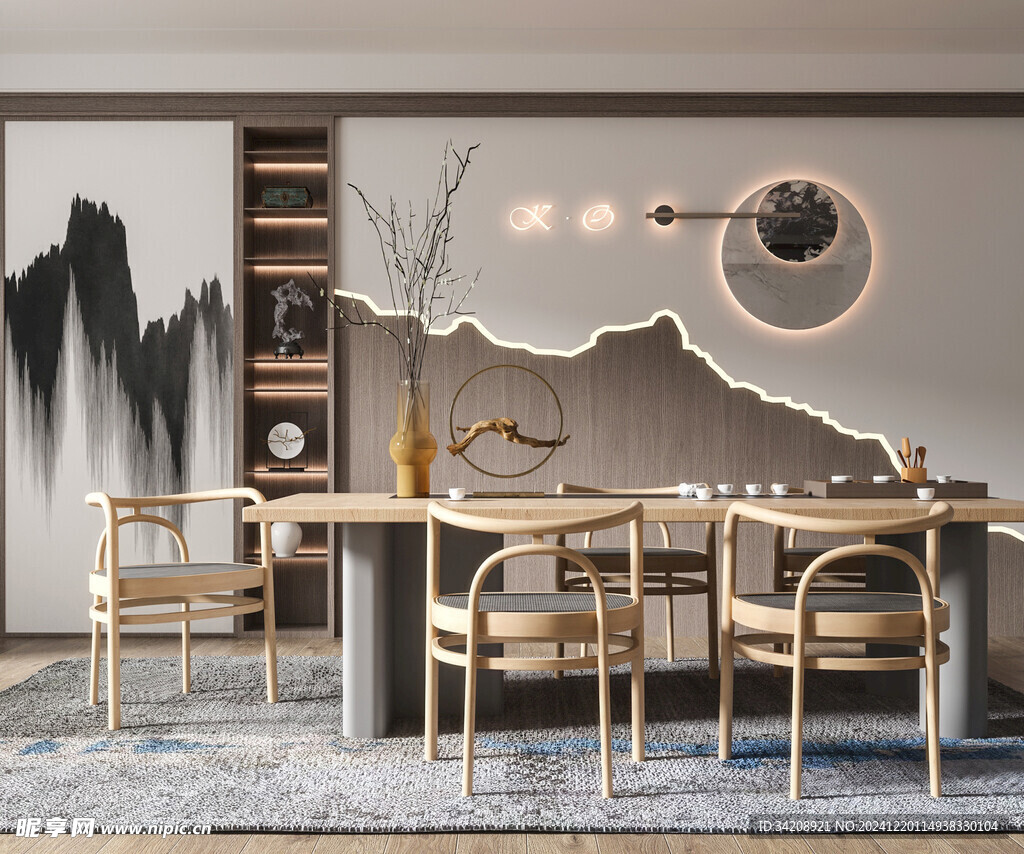 新中式家居装修复古风餐厅餐边柜