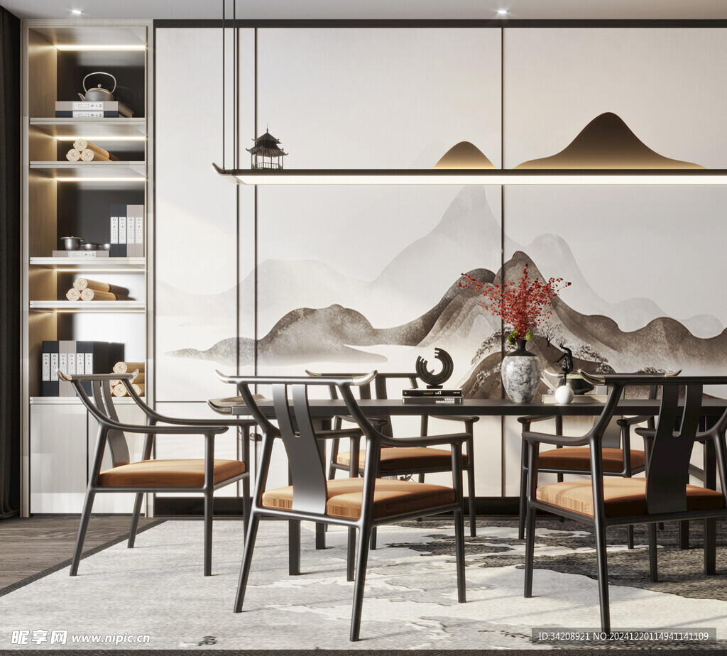 新中式家居装修复古风餐厅餐边柜