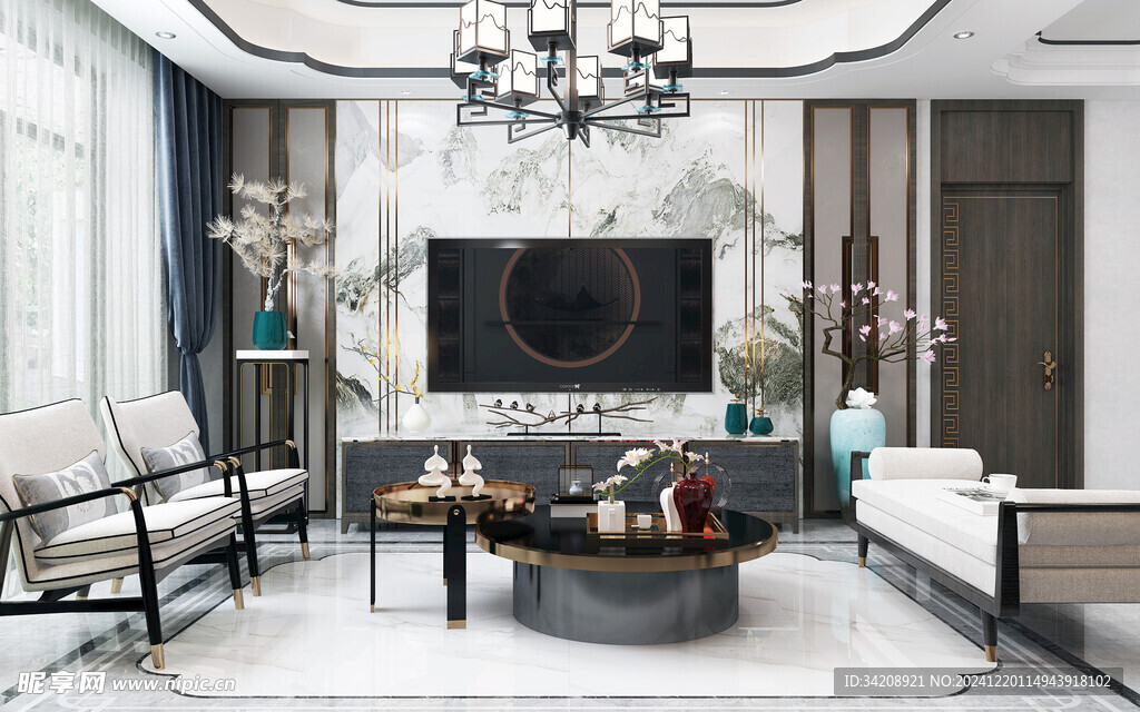 新中式家居装修复古风餐厅餐边柜