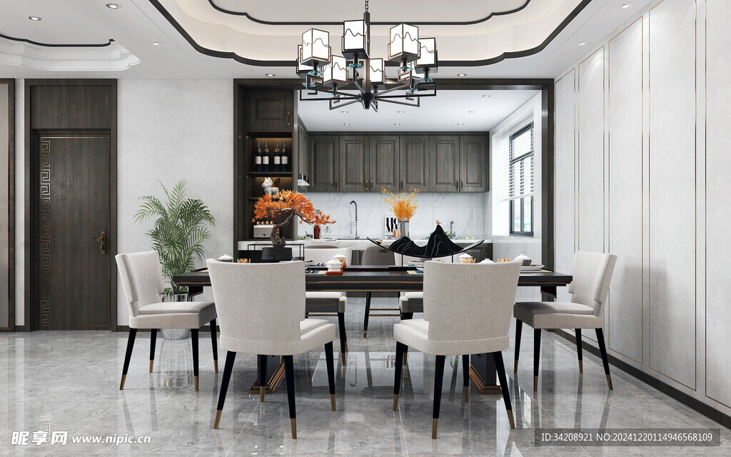 新中式家居装修复古风餐厅餐边柜