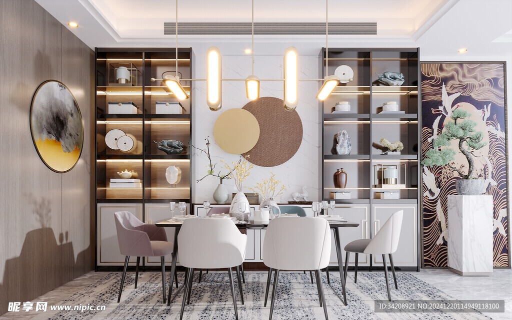 新中式家居装修复古风餐厅餐边柜