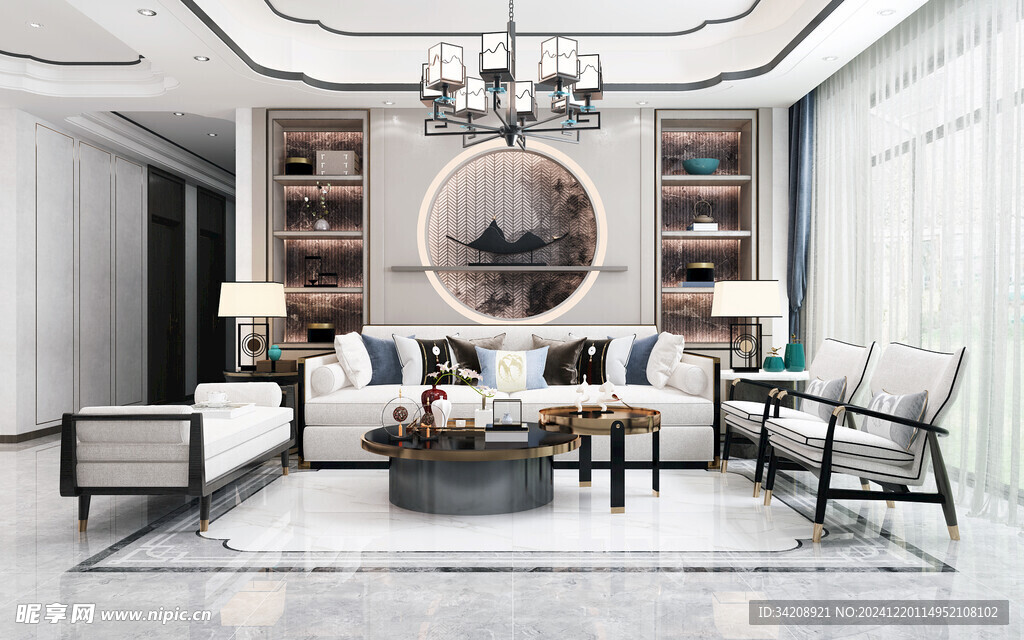 新中式家居装修复古风餐厅餐边柜