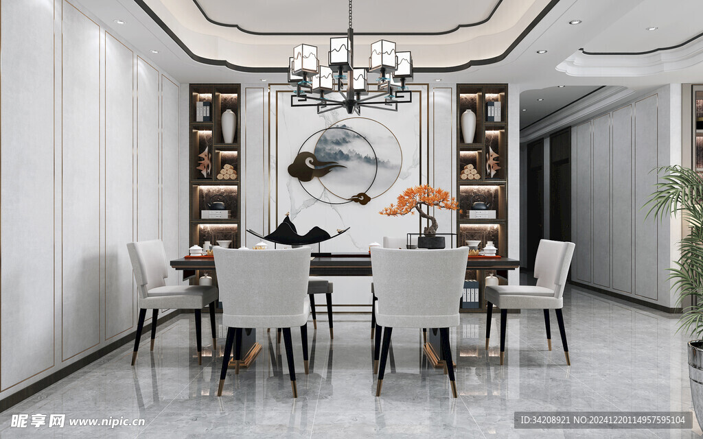 新中式家居装修复古风餐厅餐边柜