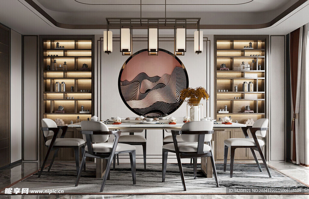 新中式家居装修复古风餐厅餐边柜