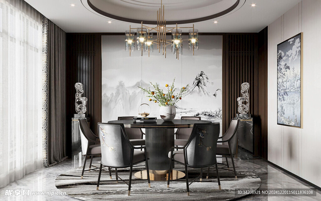 新中式家居装修复古风餐厅餐边柜