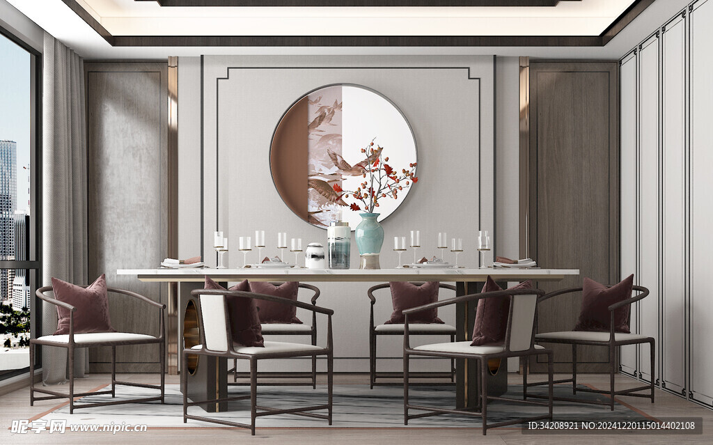 新中式家居装修复古风餐厅餐边柜