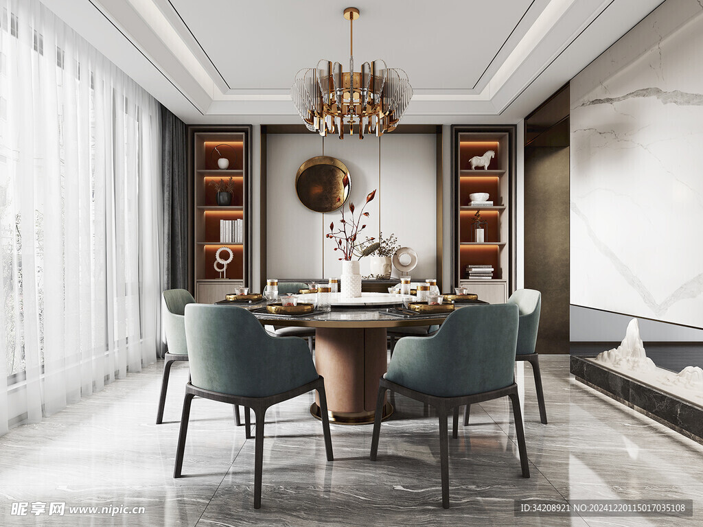 新中式家居装修复古风餐厅餐边柜