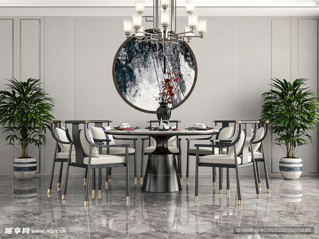 新中式家居装修复古风餐厅餐边柜