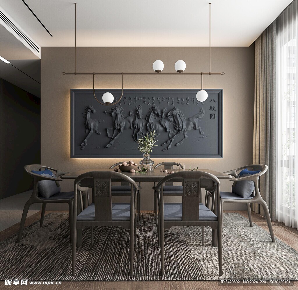 新中式家居装修复古风餐厅餐边柜