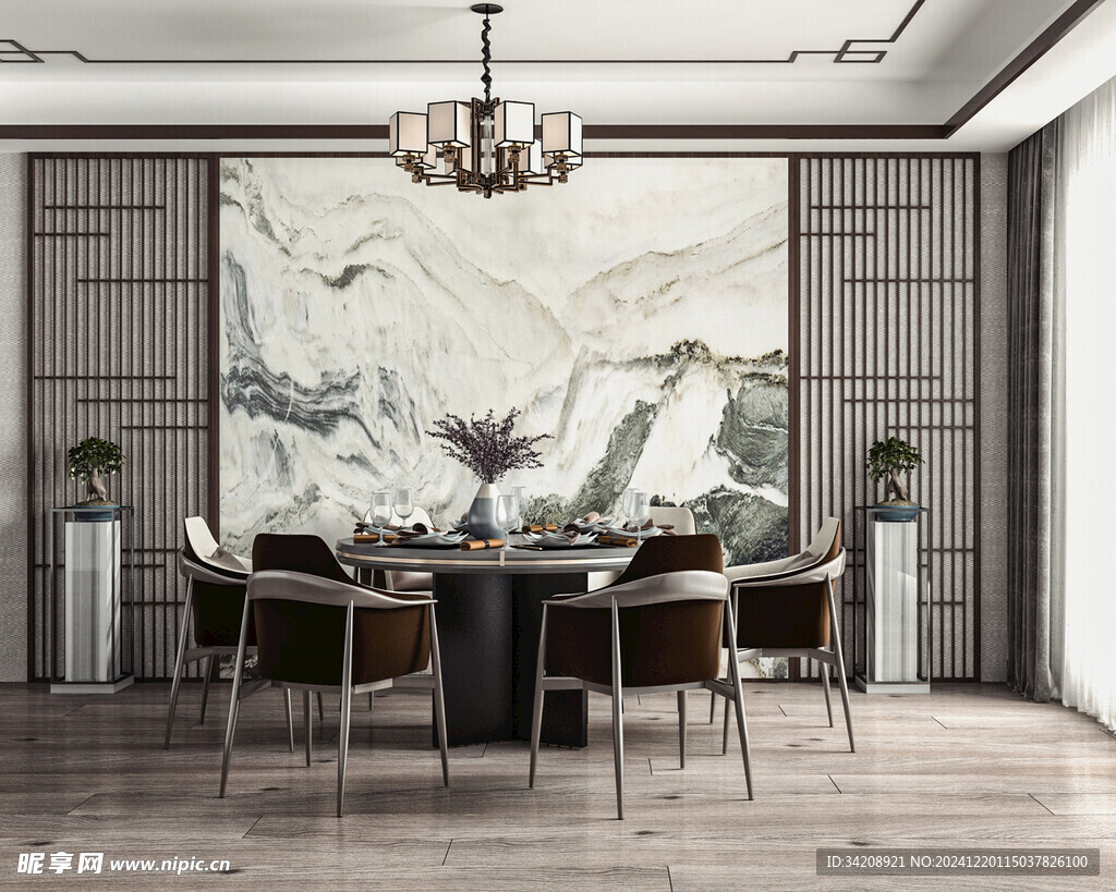 新中式家居装修复古风餐厅餐边柜