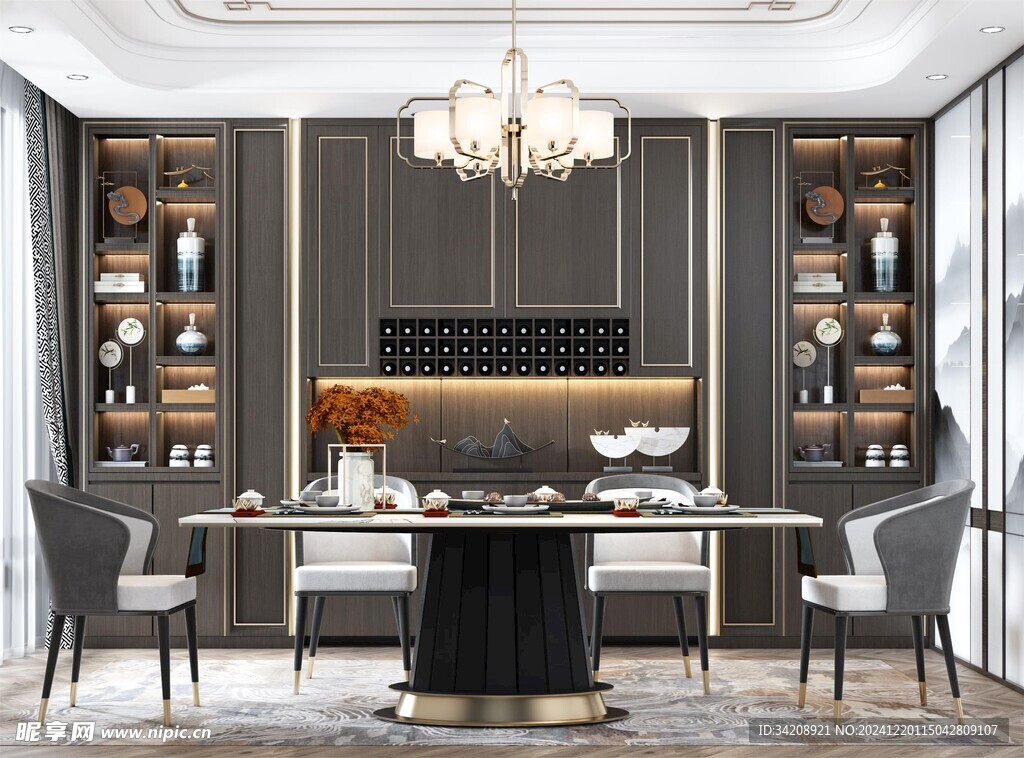 新中式家居装修复古风餐厅餐边柜