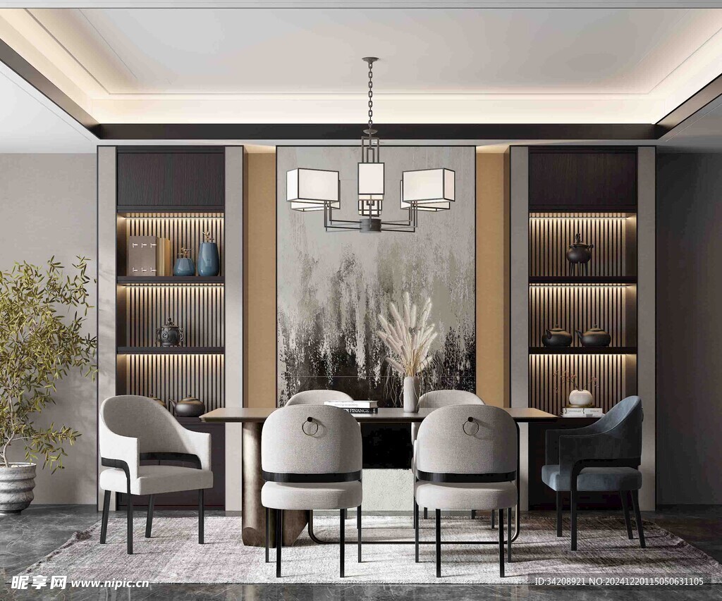 新中式家居装修复古风餐厅餐边柜