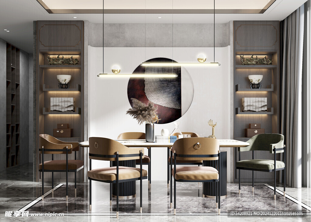 新中式家居装修复古风餐厅餐边柜