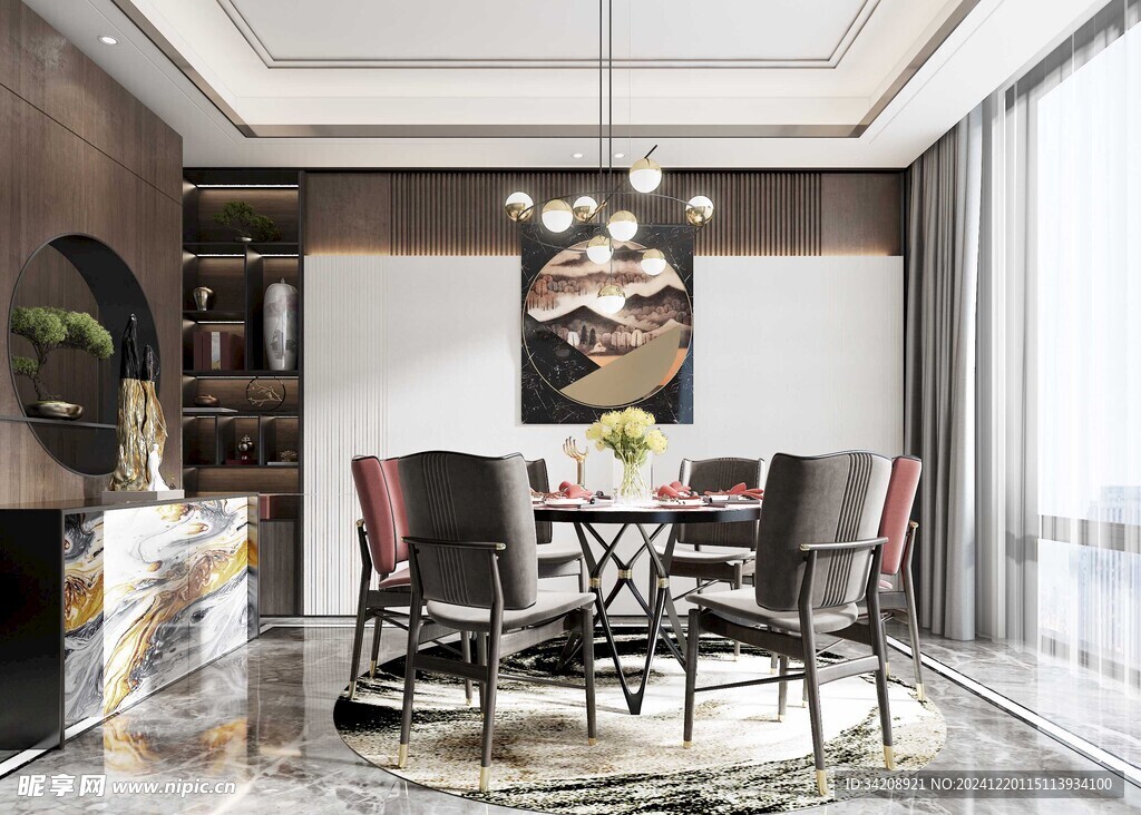 新中式家居装修复古风餐厅餐边柜