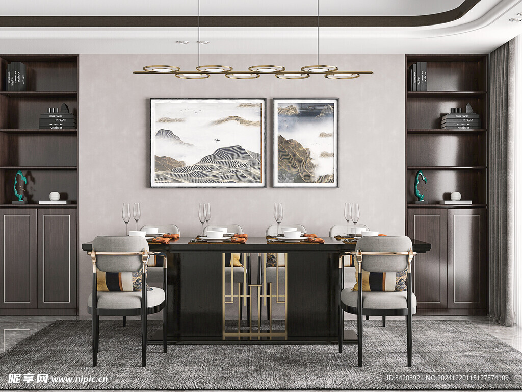 新中式家居装修复古风餐厅餐边柜