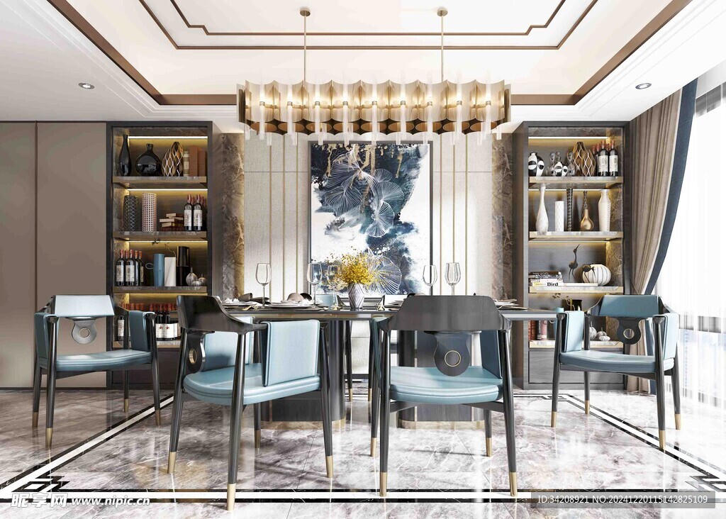 新中式家居装修复古风餐厅餐边柜