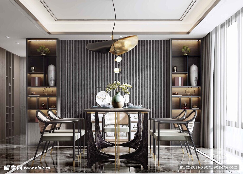 新中式家居装修复古风餐厅餐边柜