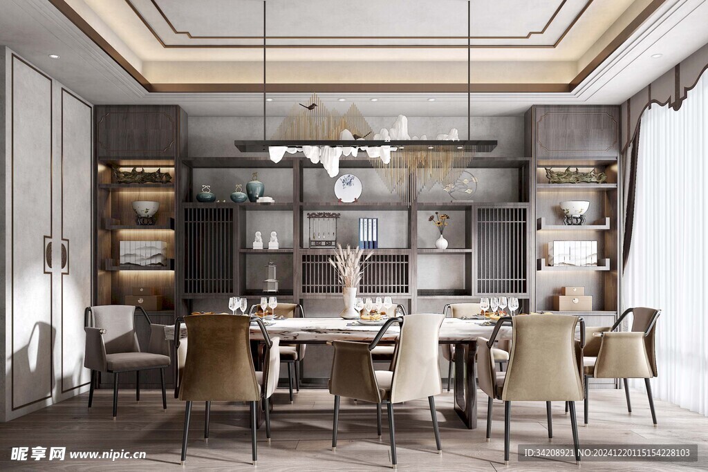 新中式家居装修复古风餐厅餐边柜