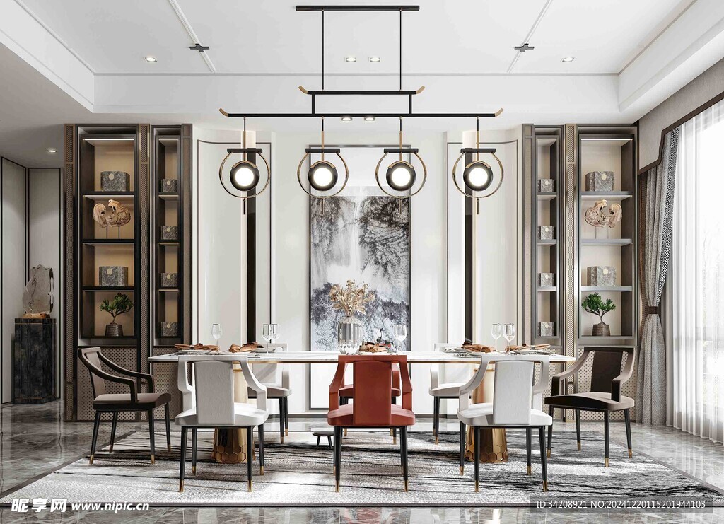 新中式家居装修复古风餐厅餐边柜