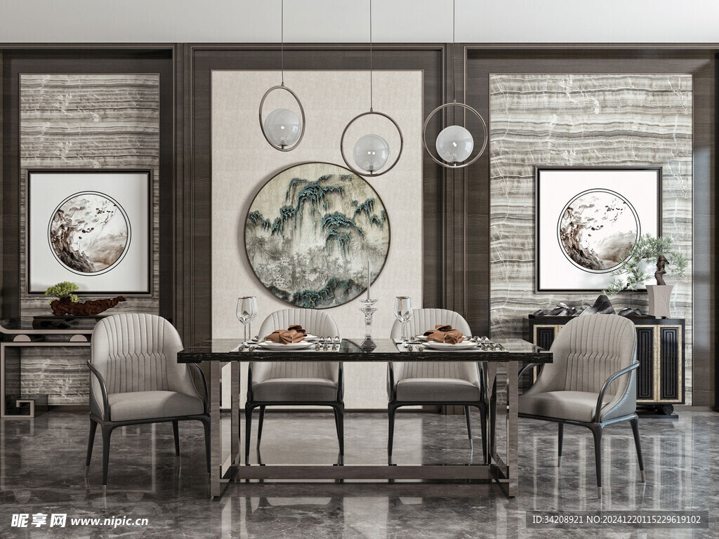 新中式家居装修复古风餐厅餐边柜