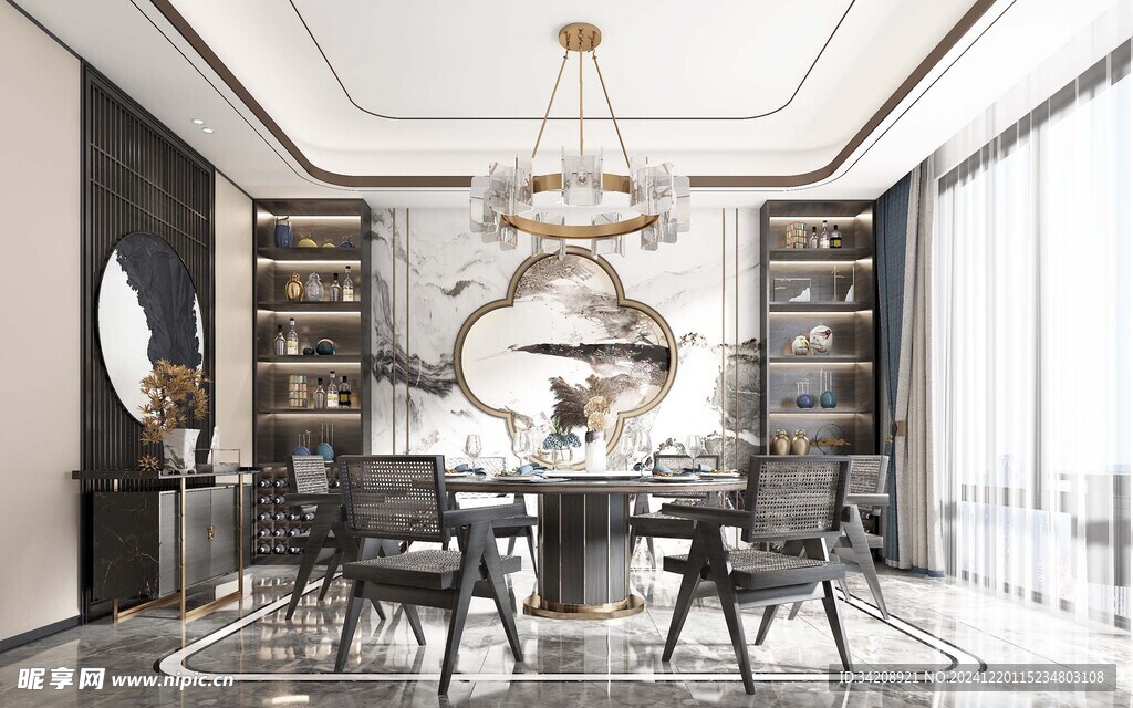 新中式家居装修复古风餐厅餐边柜