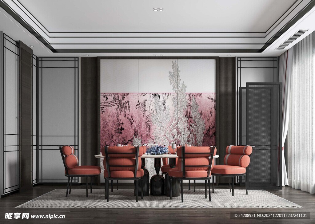 新中式家居装修复古风餐厅餐边柜