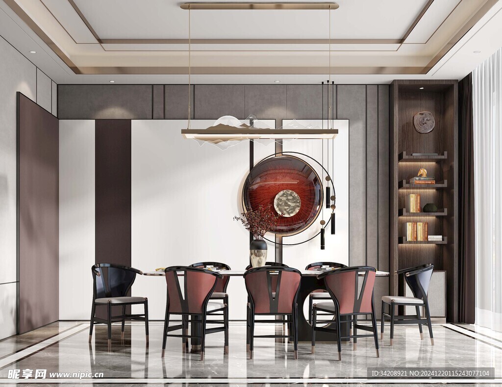 新中式家居装修复古风餐厅餐边柜