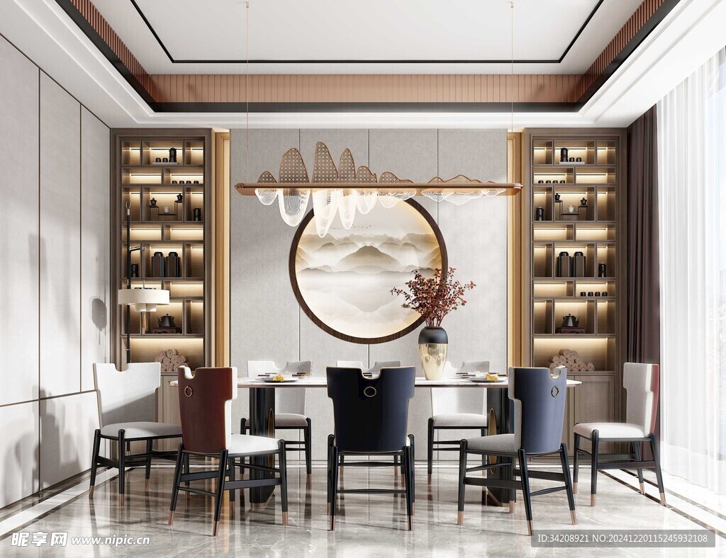 新中式家居装修复古风餐厅餐边柜