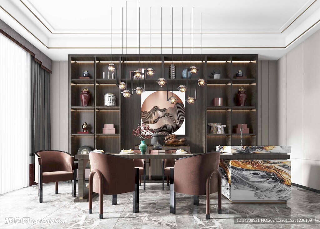 新中式家居装修复古风餐厅餐边柜