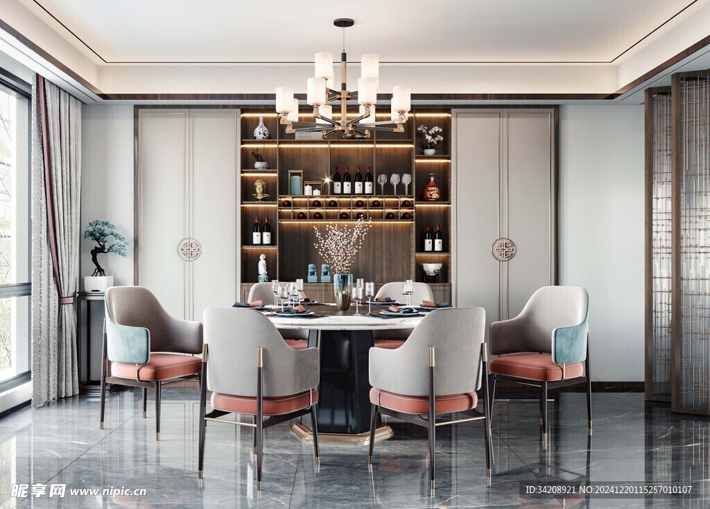 新中式家居装修复古风餐厅餐边柜