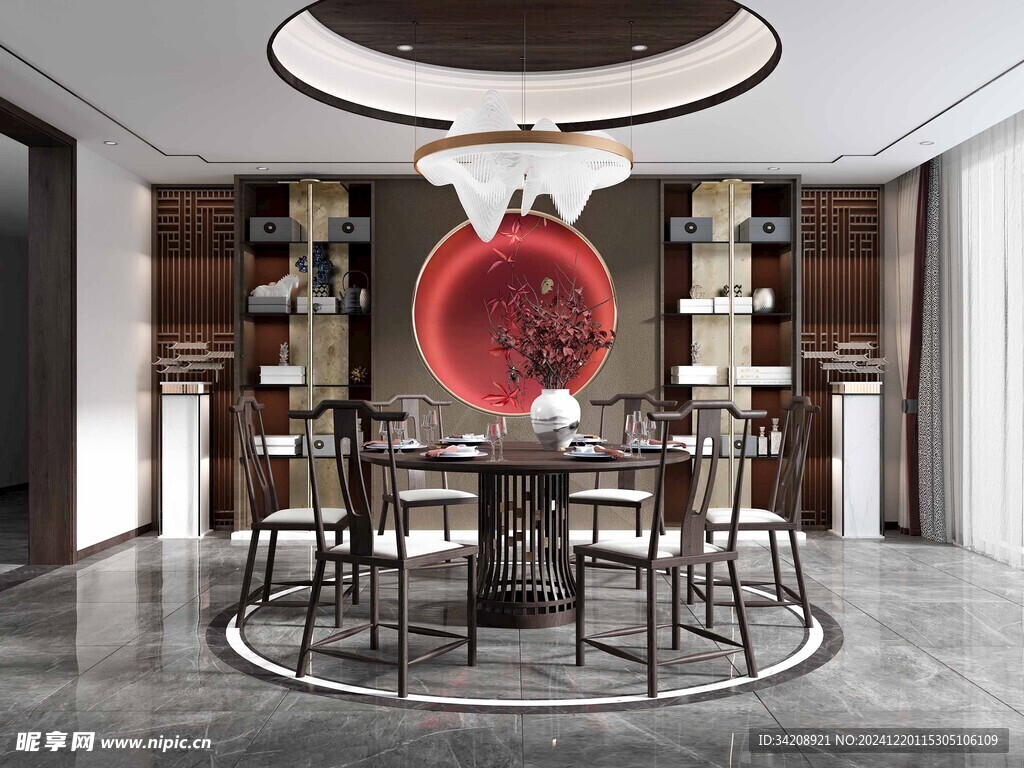 新中式家居装修复古风餐厅餐边柜