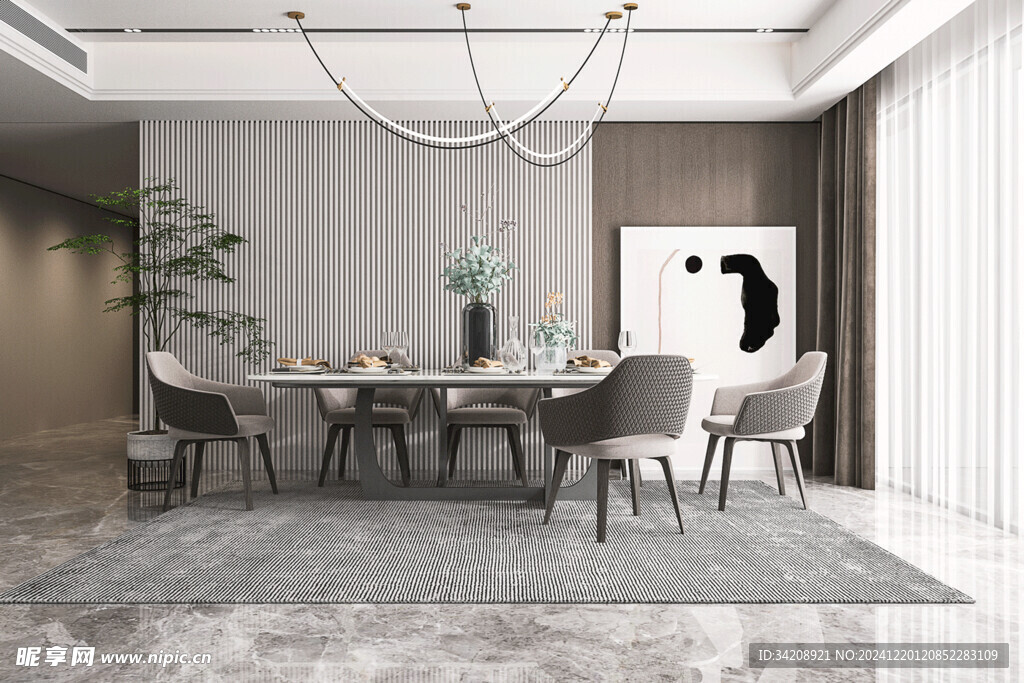 现代简约极简风格餐厅圆桌餐边柜