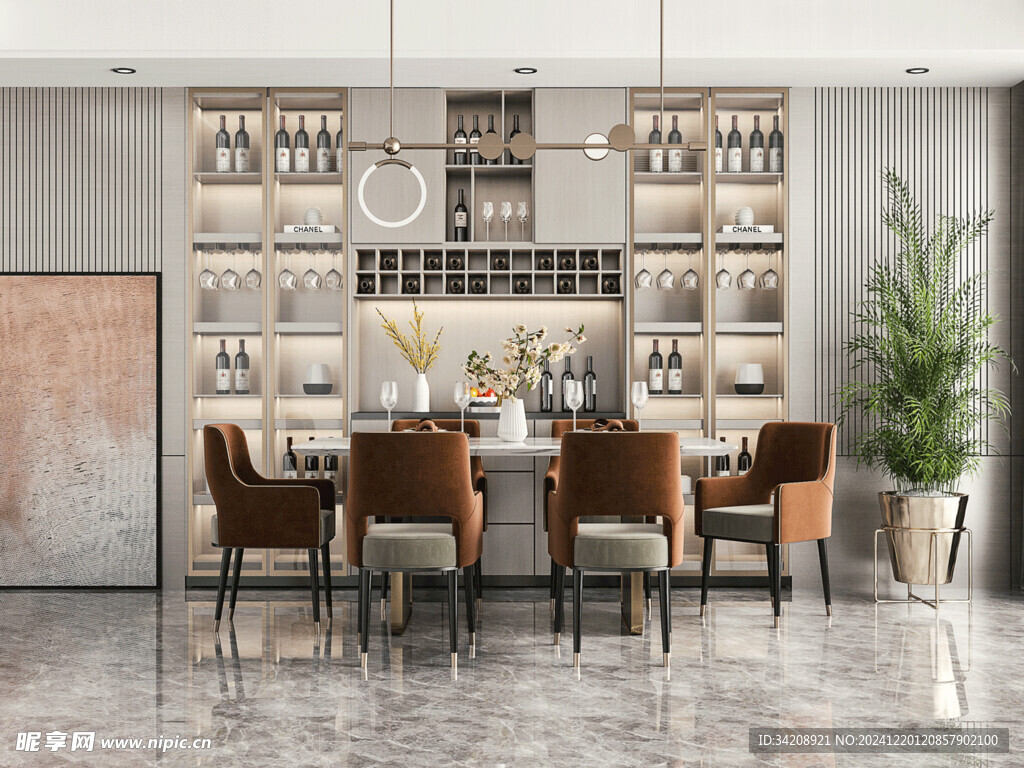 现代简约极简风格餐厅圆桌餐边柜