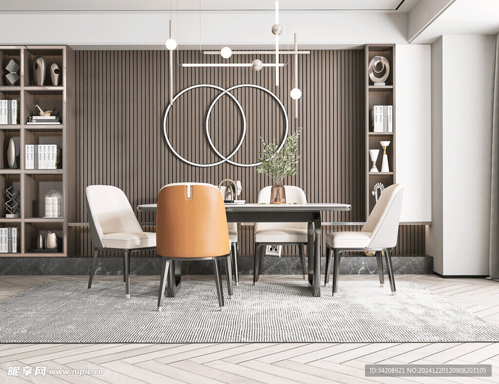 现代简约极简风格餐厅圆桌餐边柜