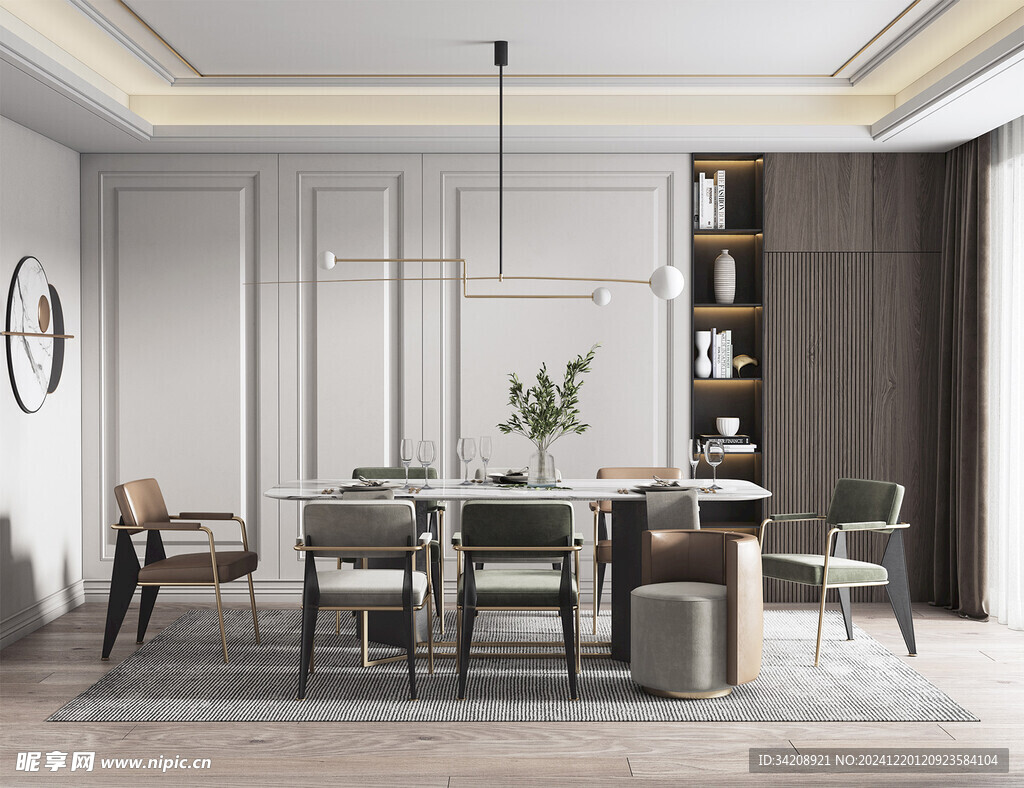 现代简约极简风格餐厅圆桌餐边柜