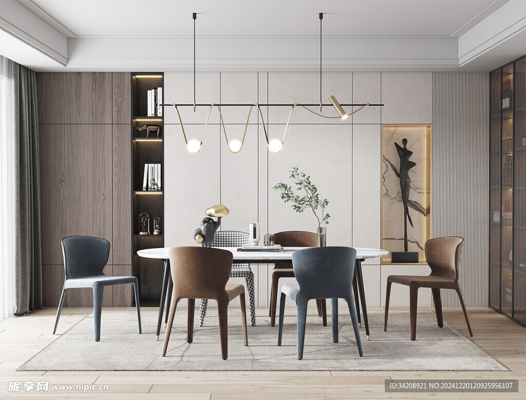 现代简约极简风格餐厅圆桌餐边柜