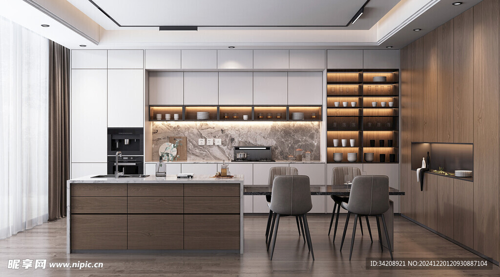 现代简约极简风格餐厅圆桌餐边柜