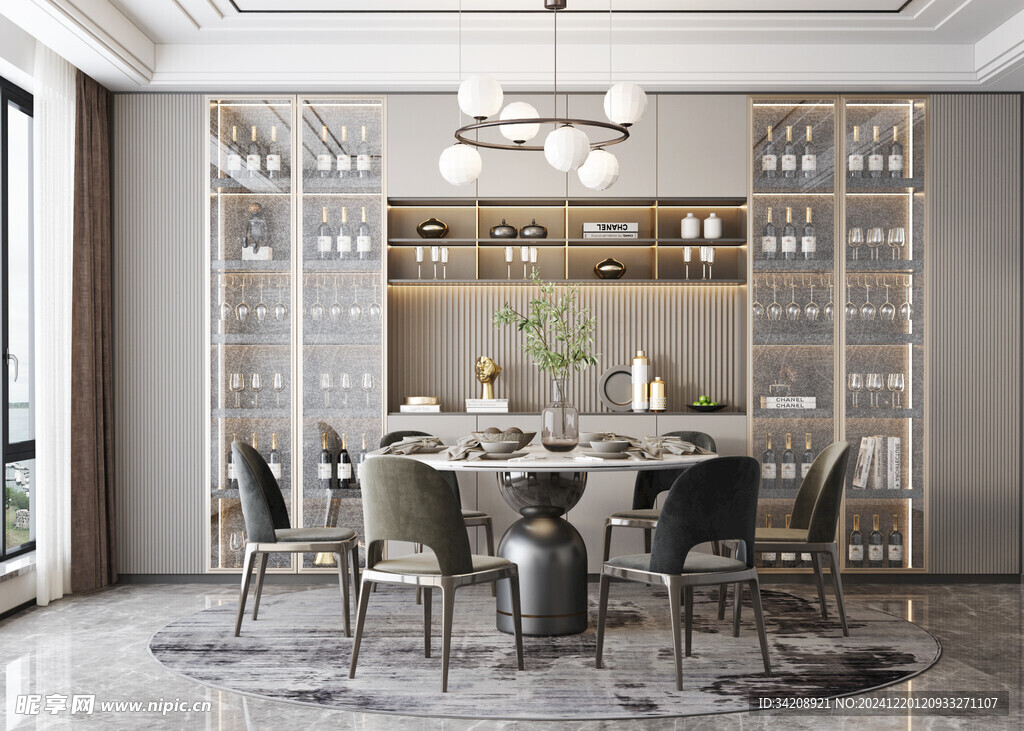 现代简约极简风格餐厅圆桌餐边柜