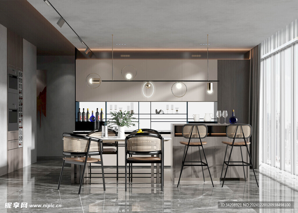 现代简约极简风格餐厅圆桌餐边柜