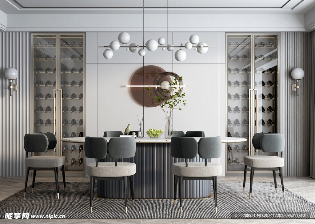 现代简约极简风格餐厅圆桌餐边柜