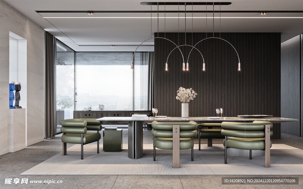 现代简约极简风格餐厅圆桌餐边柜