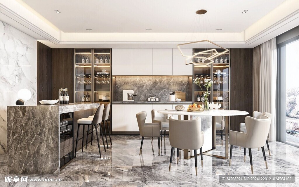 现代简约极简风格餐厅圆桌餐边柜