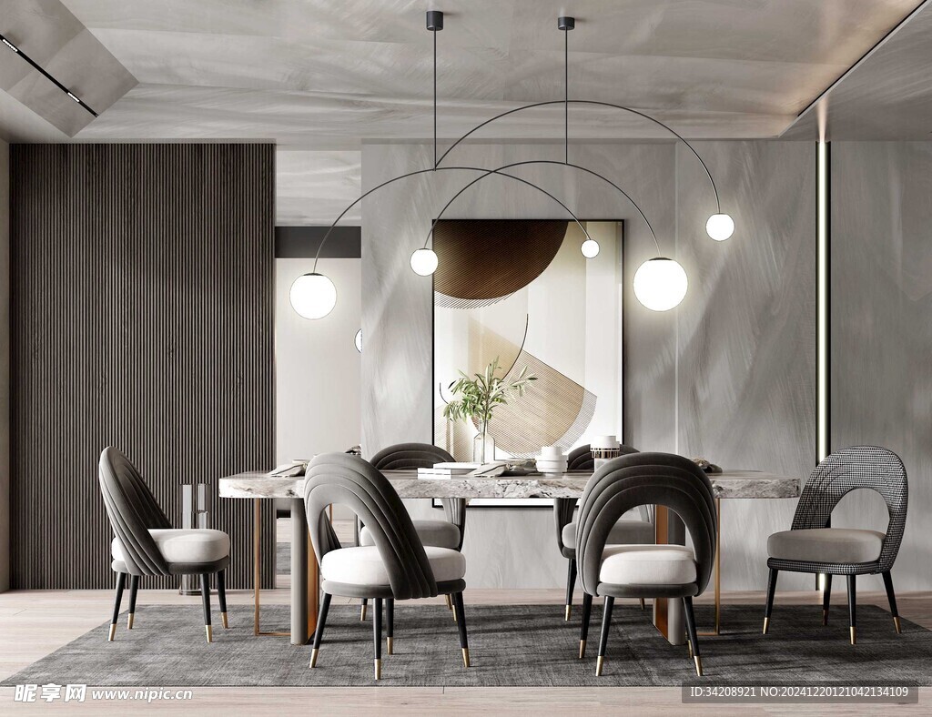 现代简约极简风格餐厅圆桌餐边柜