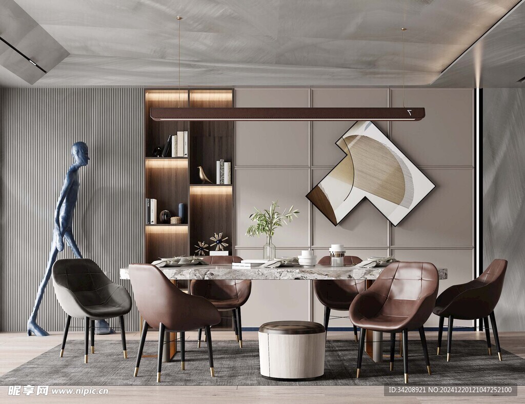 现代简约极简风格餐厅圆桌餐边柜