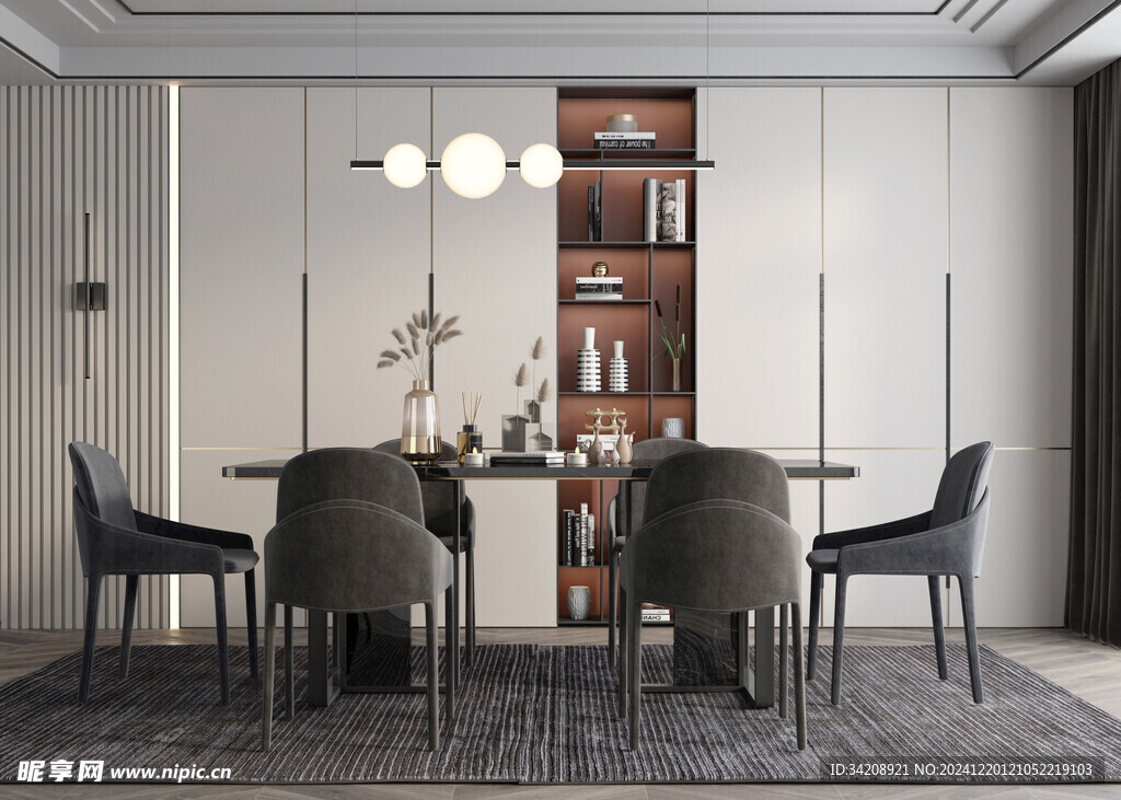 现代简约极简风格餐厅圆桌餐边柜