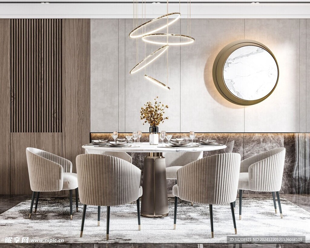 现代简约极简风格餐厅圆桌餐边柜