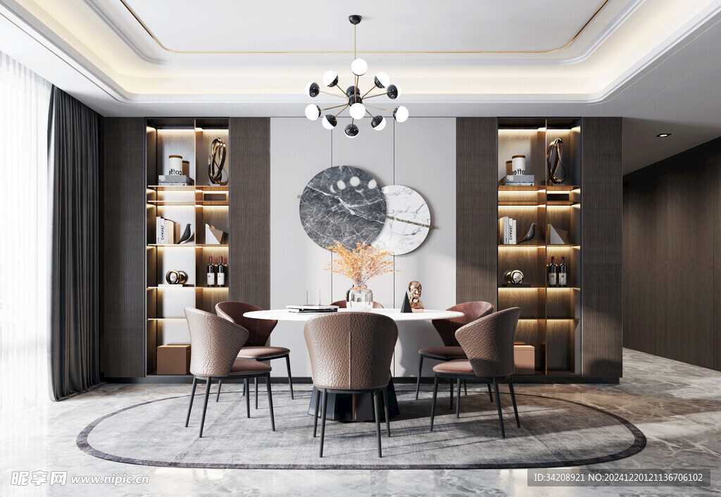 现代简约极简风格餐厅圆桌餐边柜