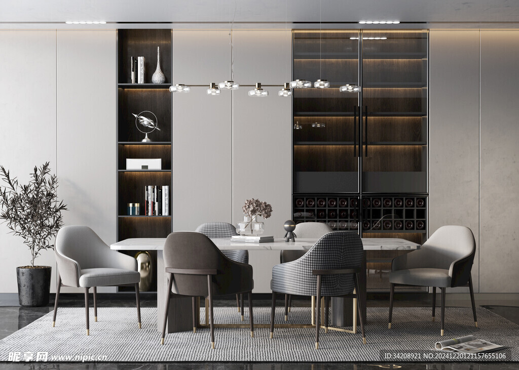 现代简约极简风格餐厅圆桌餐边柜