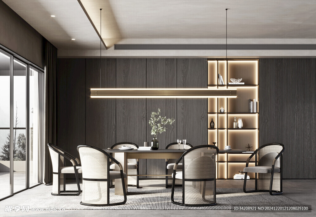 现代简约极简风格餐厅圆桌餐边柜