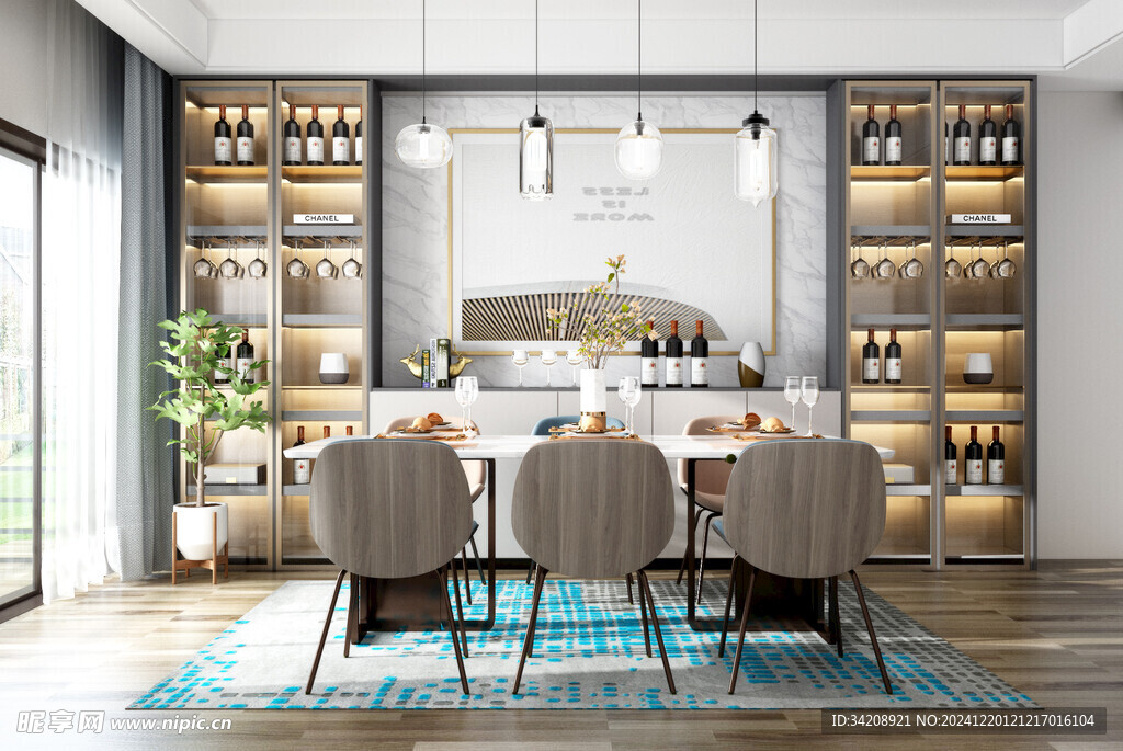 现代简约极简风格餐厅圆桌餐边柜